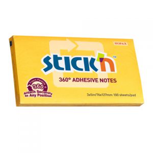 Karteczki samoprzylepne Stick'n 76x127mm, 100szt żółte